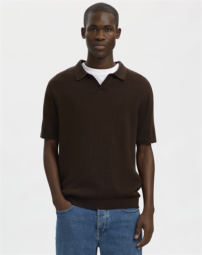 Selected - SLHMattias Linen Blend Open Polo - Delicioso